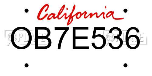 OB7E536 California License Plate