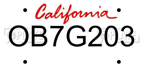 OB7G203 California License Plate