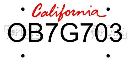 OB7G703 California License Plate