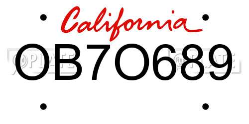 OB7O689 California License Plate