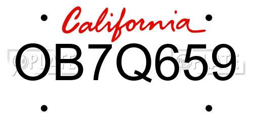 OB7Q659 California License Plate