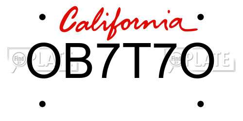 OB7T7O California License Plate