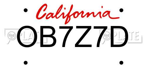 OB7Z7D California License Plate