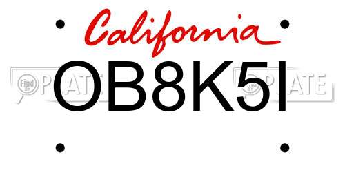 OB8K5I California License Plate