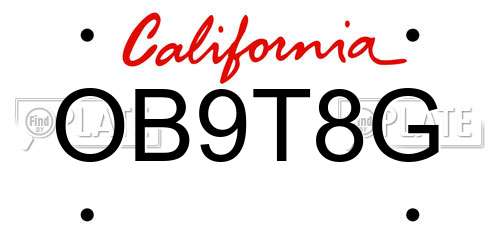 OB9T8G California License Plate