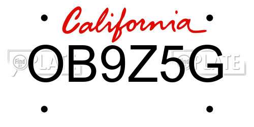 OB9Z5G California License Plate