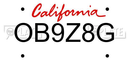OB9Z8G California License Plate