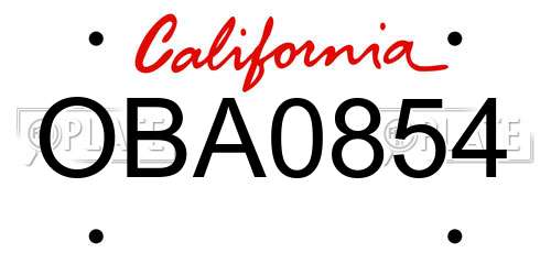 OBA0854 California License Plate
