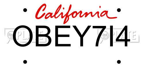 OBEY7I4 California License Plate