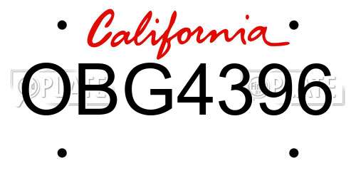 OBG4396 California License Plate