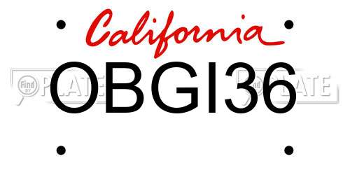 OBGI36 California License Plate