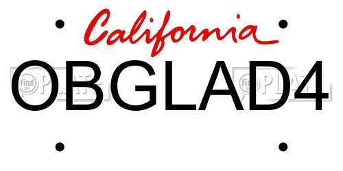 OBGLAD4 California License Plate