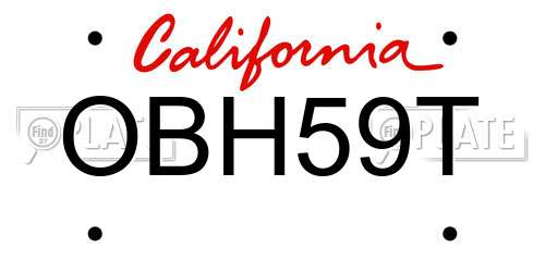 OBH59T California License Plate