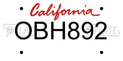 OBH892 California License Plate
