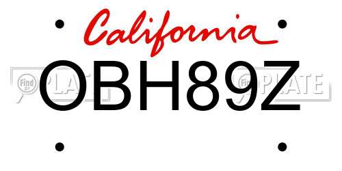 OBH89Z California License Plate