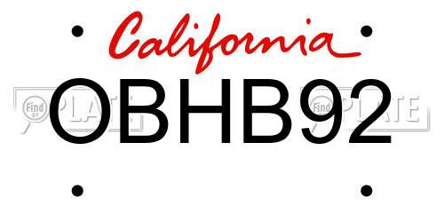 OBHB92 California License Plate