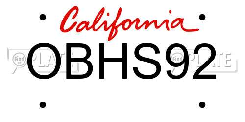 OBHS92 California License Plate
