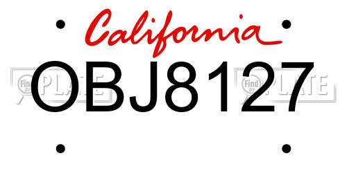 OBJ8127 California License Plate