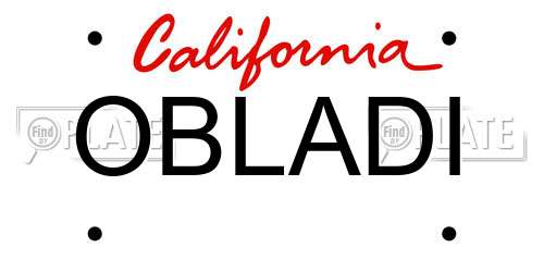 OBLADI California License Plate