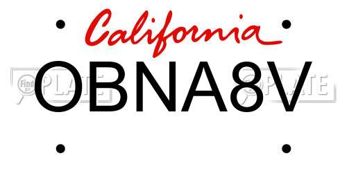 OBNA8V California License Plate