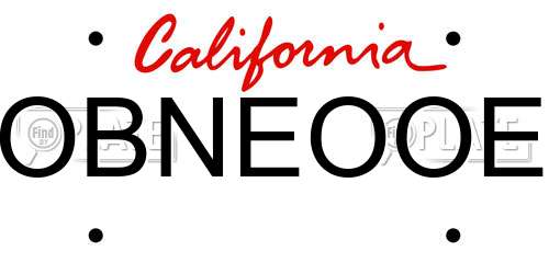 OBNEOOE California License Plate