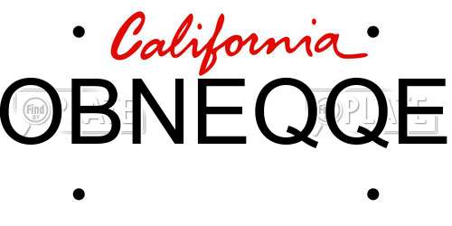 OBNEQQE California License Plate
