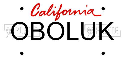 OBOLUK California License Plate