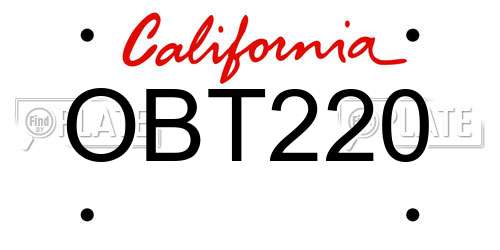 OBT220 California License Plate