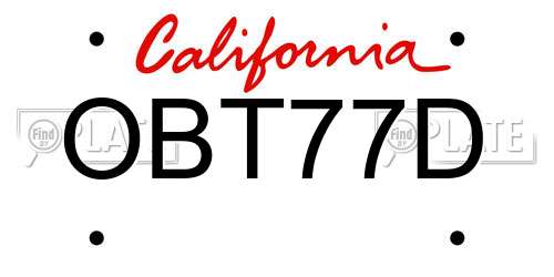 OBT77D California License Plate