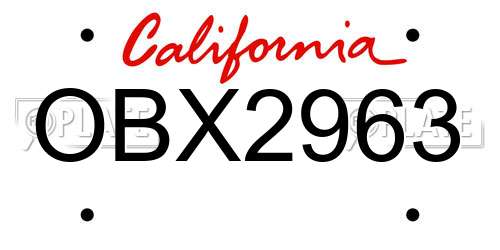 OBX2963 California License Plate