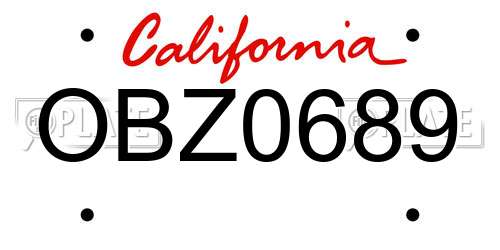 OBZ0689 California License Plate