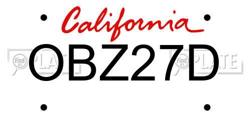 OBZ27D California License Plate