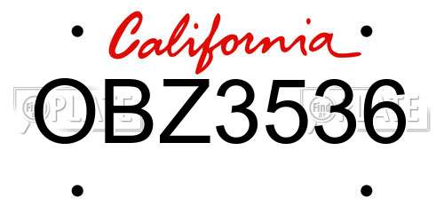 OBZ3536 California License Plate