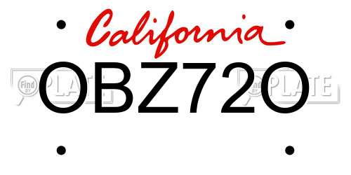 OBZ72O California License Plate