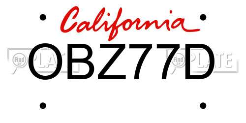 OBZ77D California License Plate