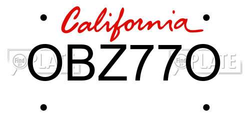 OBZ77O California License Plate