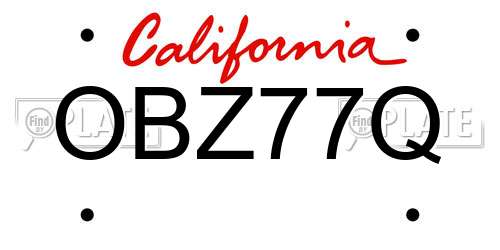 OBZ77Q California License Plate