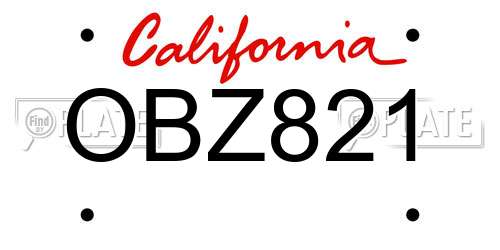 OBZ821 California License Plate