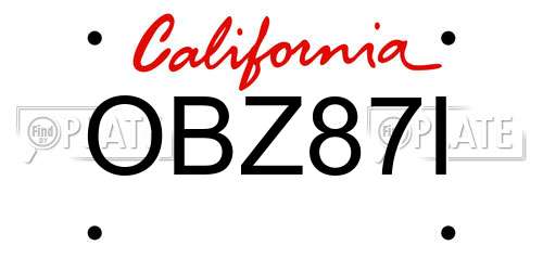 OBZ87I California License Plate