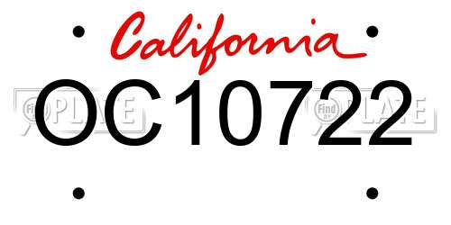 OC10722 California License Plate