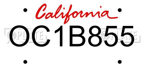 OC1B855 California License Plate