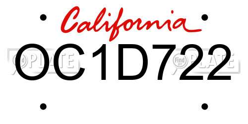 OC1D722 California License Plate