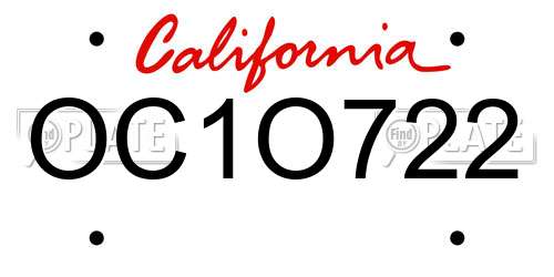 OC1O722 California License Plate