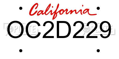 OC2D229 California License Plate