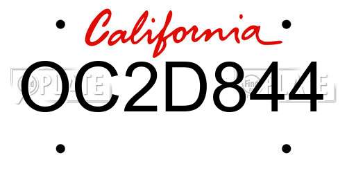 OC2D844 California License Plate