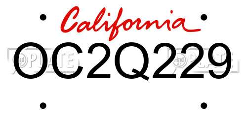 OC2Q229 California License Plate