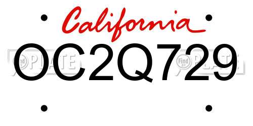 OC2Q729 California License Plate