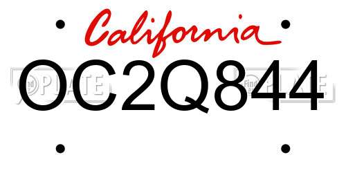 OC2Q844 California License Plate
