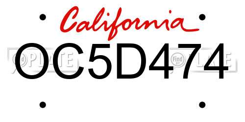 OC5D474 California License Plate