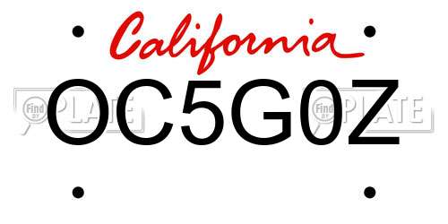OC5G0Z California License Plate